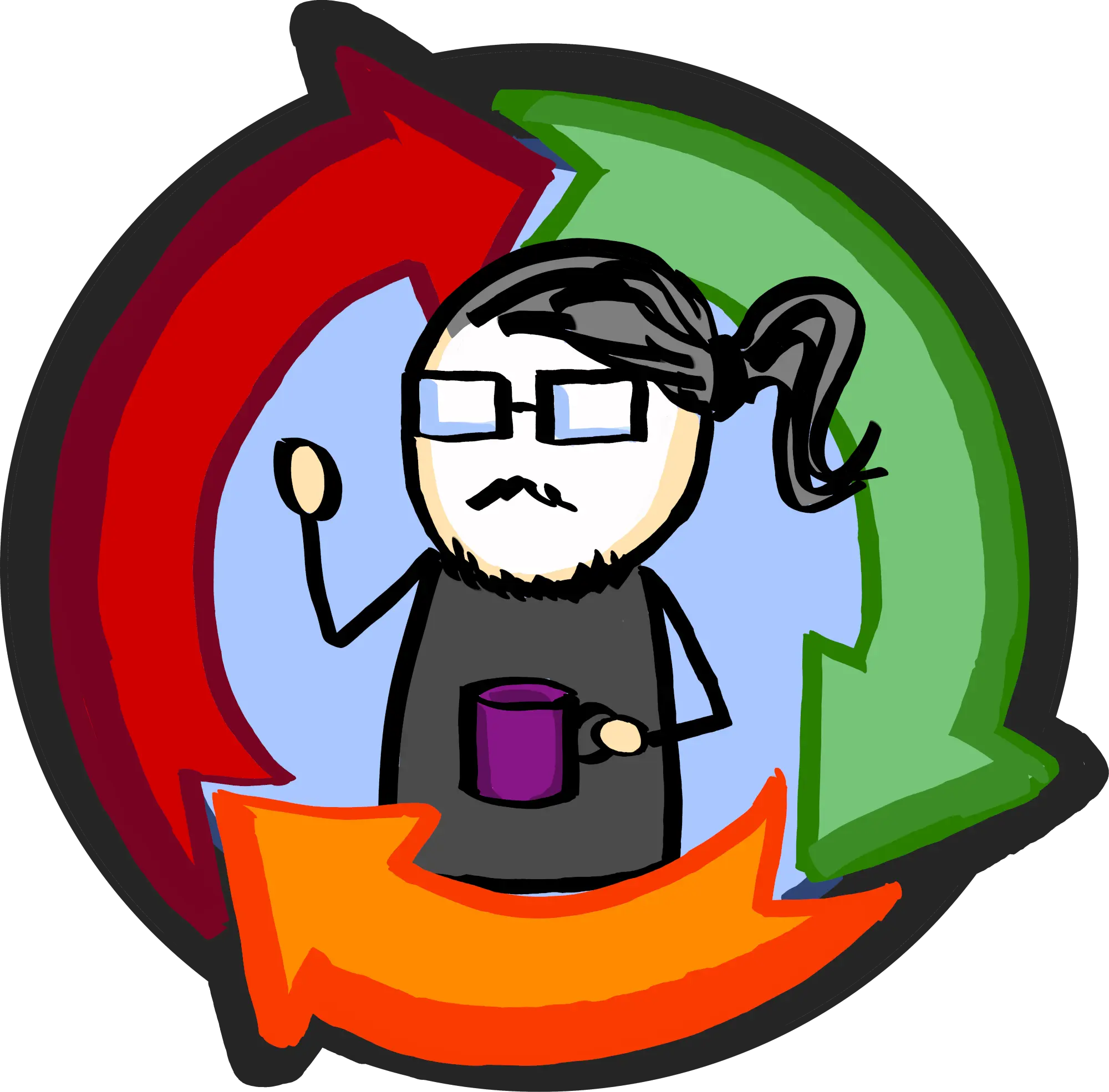 self portrait with the red green refactor cycle of TDD as a background